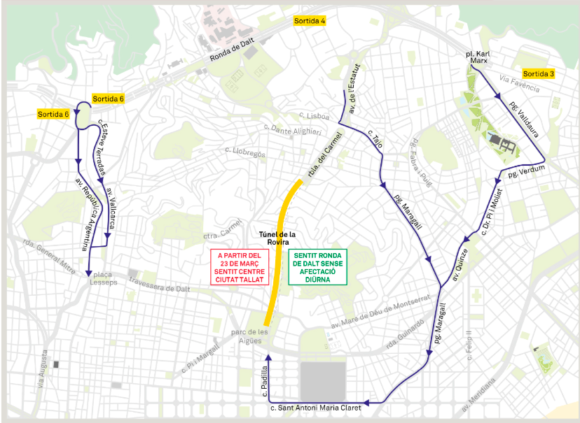 Mapa de la afectación de los cortes del túnel por las obras